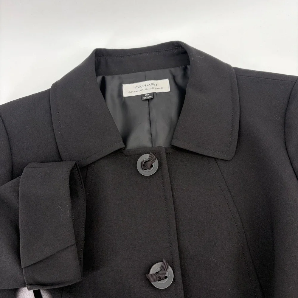 Tahari Arthur S Levine Black‎ Button Front Swing Jacket 14W 3/4 Sleeve Lined